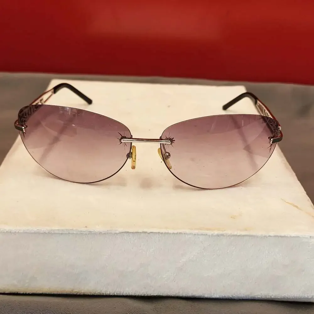 Fendi Vintage Rimless Rhinestone Logo Sunglasses w/ Gradient Lenses (cracks)